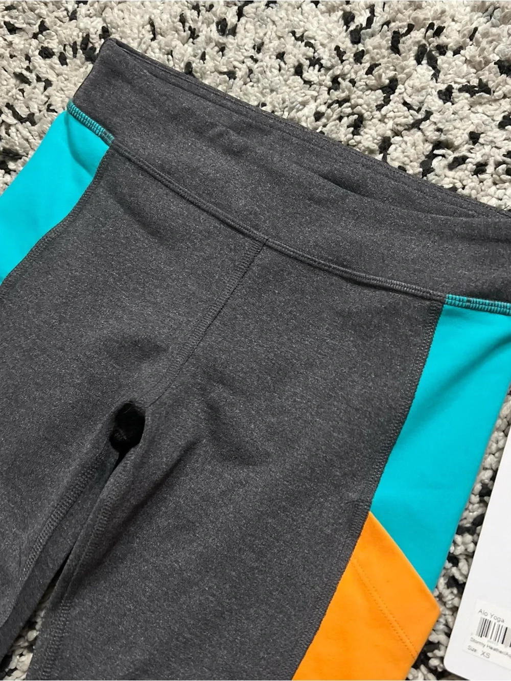 ALO Yoga Ascendant Leggings Scuba Inspired Stormy Grey Blue Orange Women’s XS